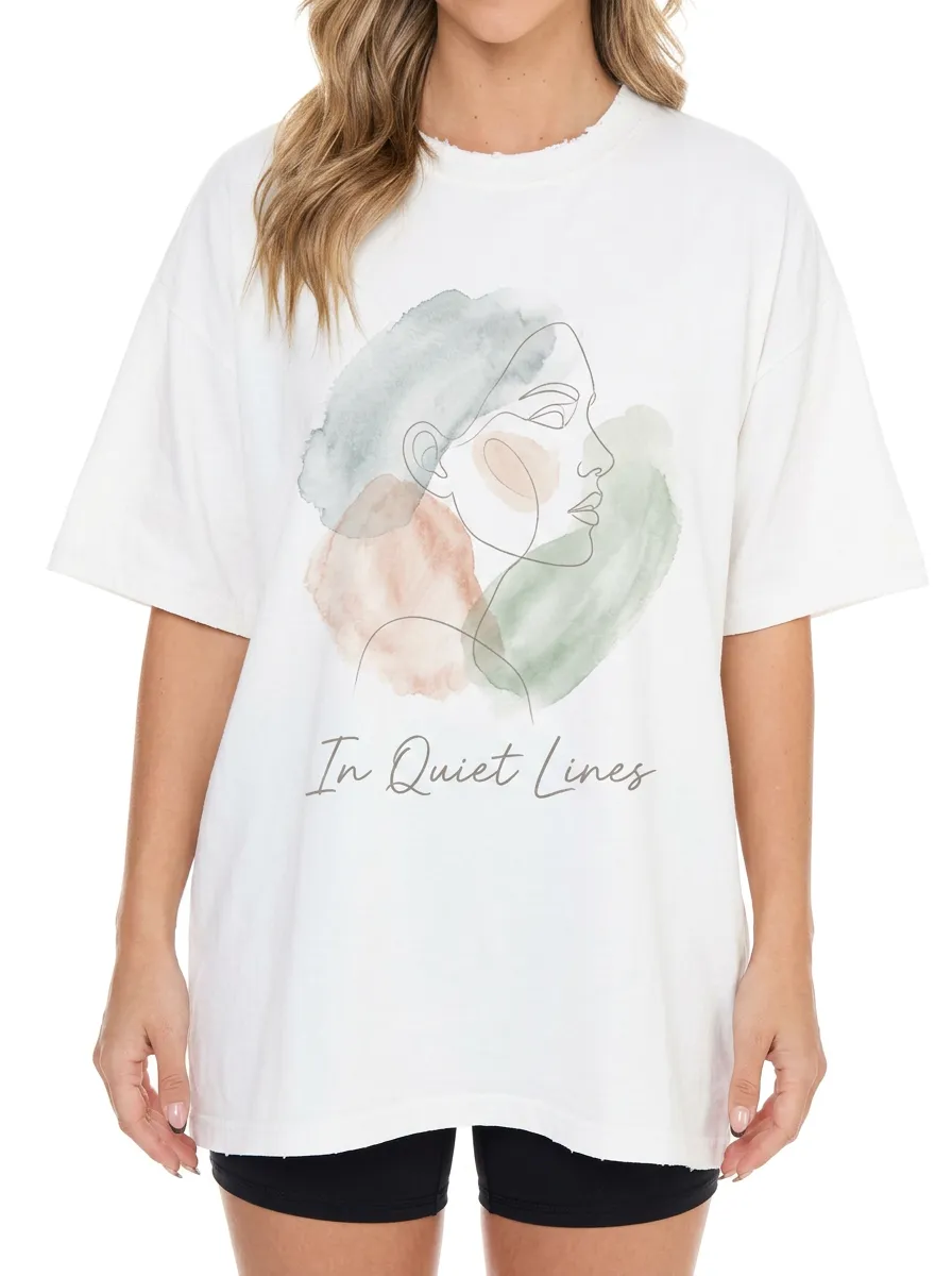 Women's Abstract Minimalist Face Watercolor Printed T-shirt