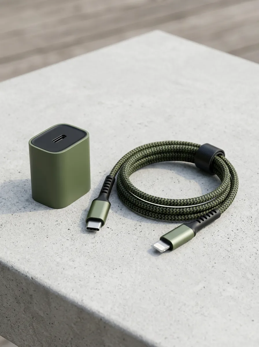 Olive Green Braided Charger and Cable Set