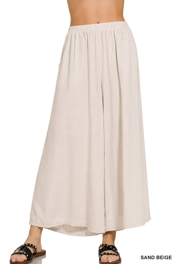 Signature Woven Pleated Linen Wide Leg Pants