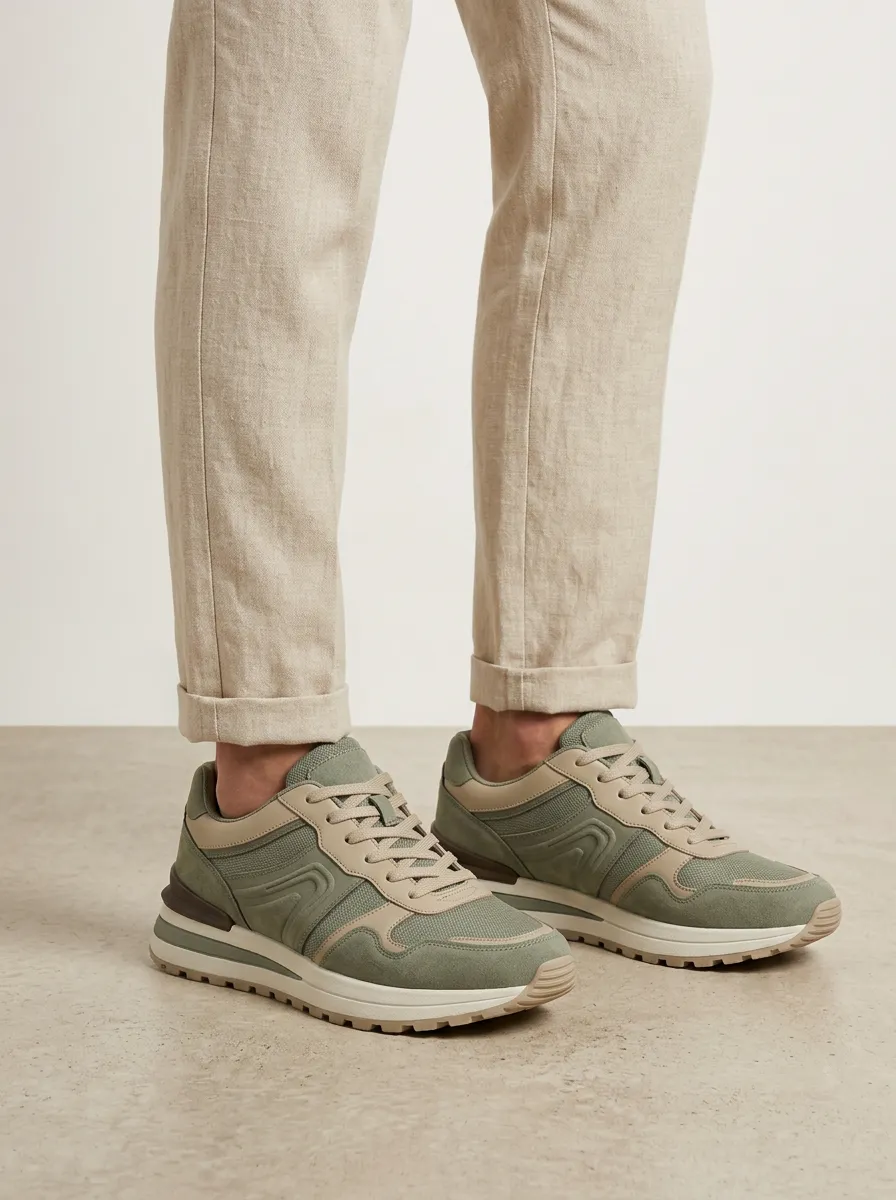 Men's Casual Outdoor Suede Mesh Print Sneakers