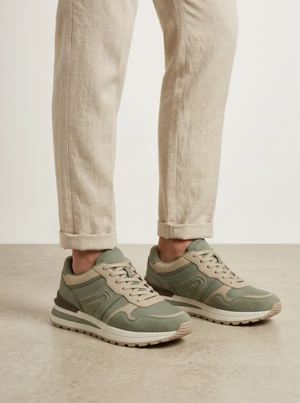 Men's Casual Outdoor Suede Mesh Print Sneakers