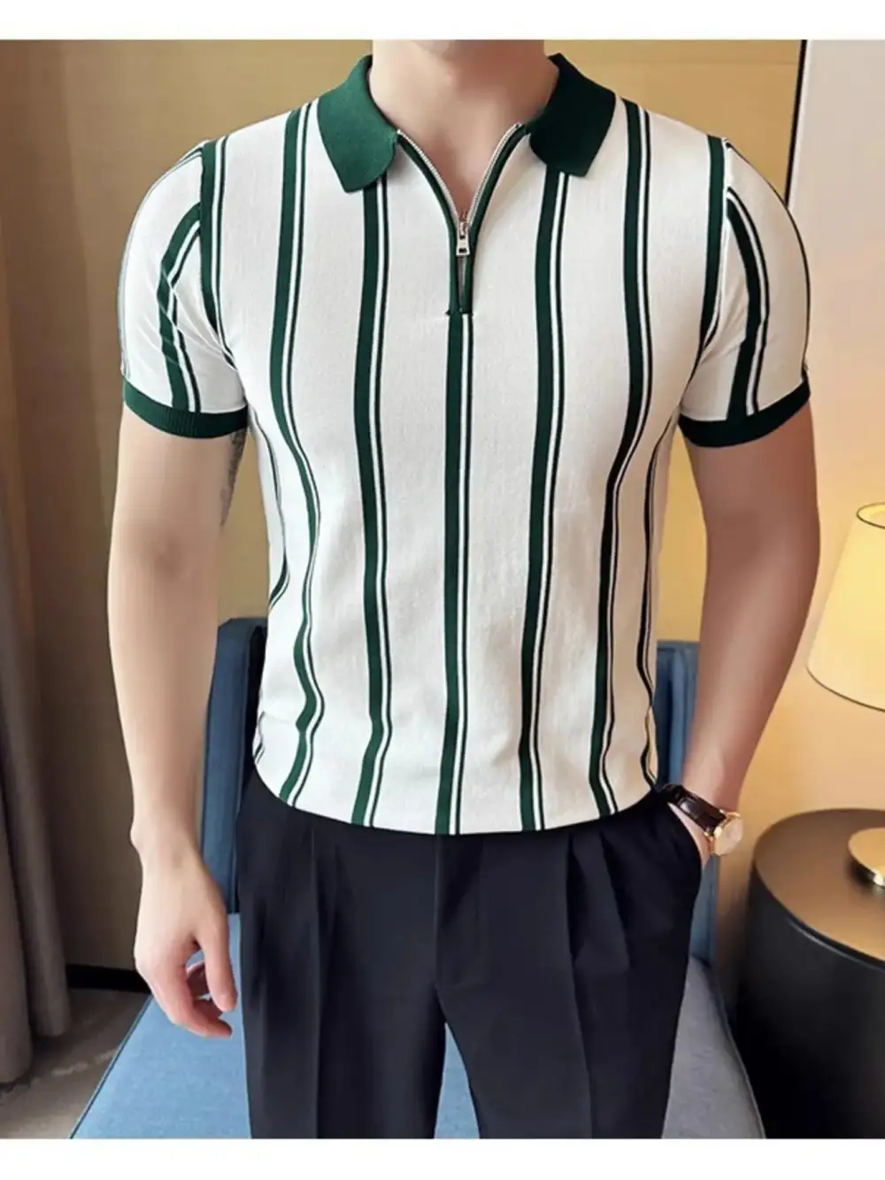 Simple Striped Collared Polo Shirt