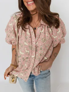 Rabbit Deer Floral Women's Loose Printed Shirt