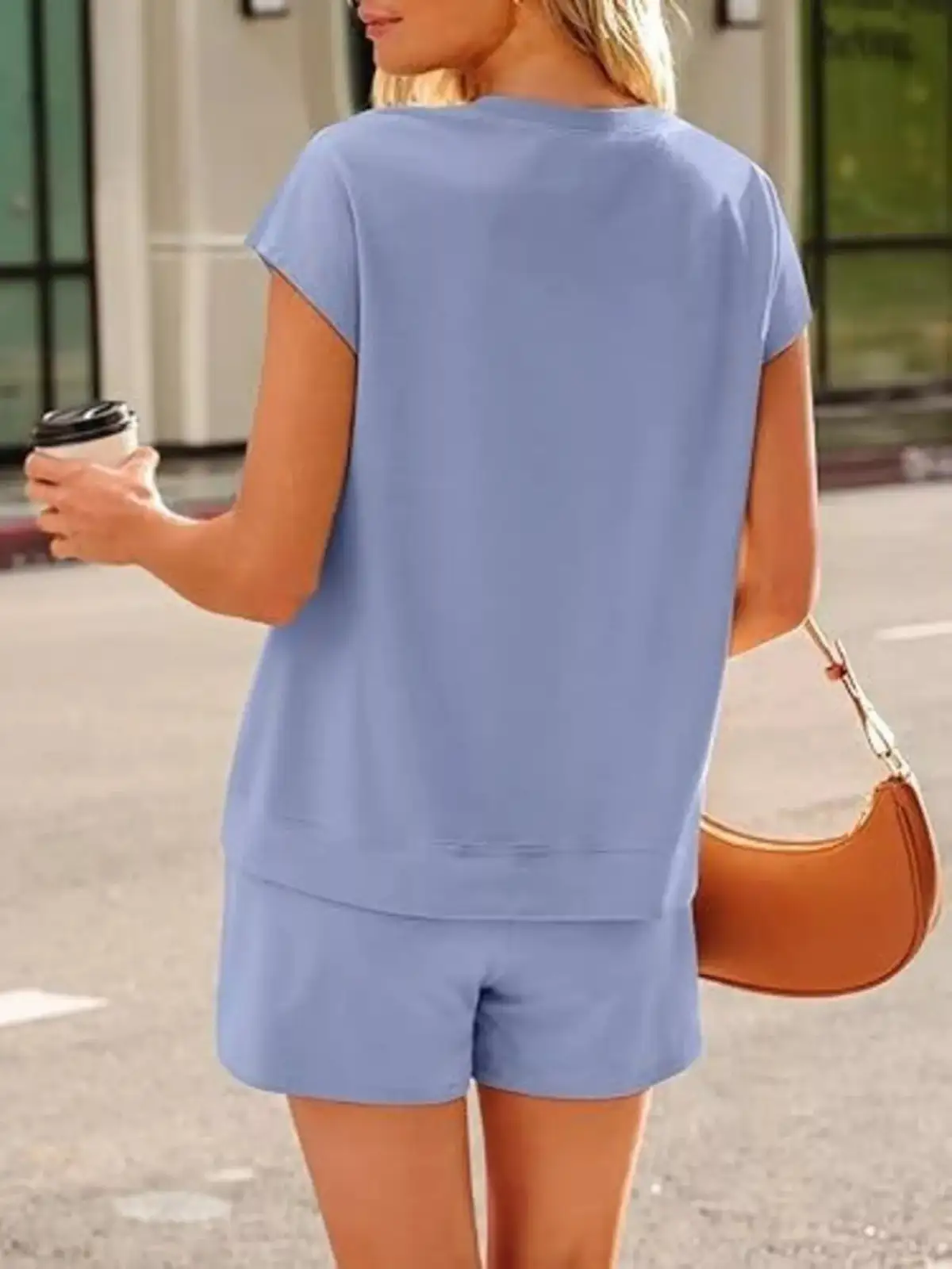 Button-Detail Pocketed Top and Shorts Matching Set