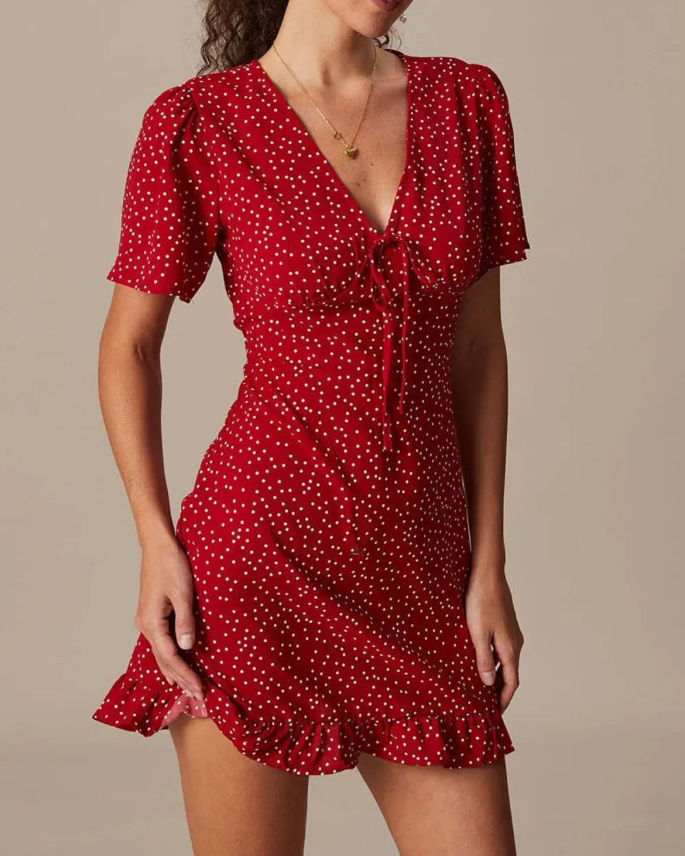 Deep V Neck Red Dress