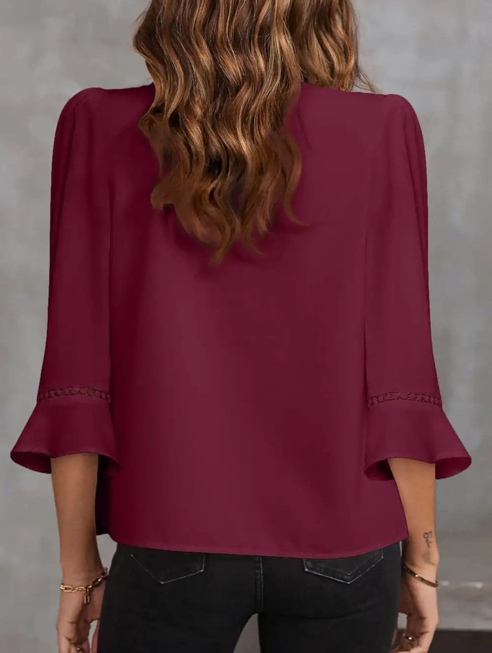 V Neck Office Three Quarter Sleeve Blouse