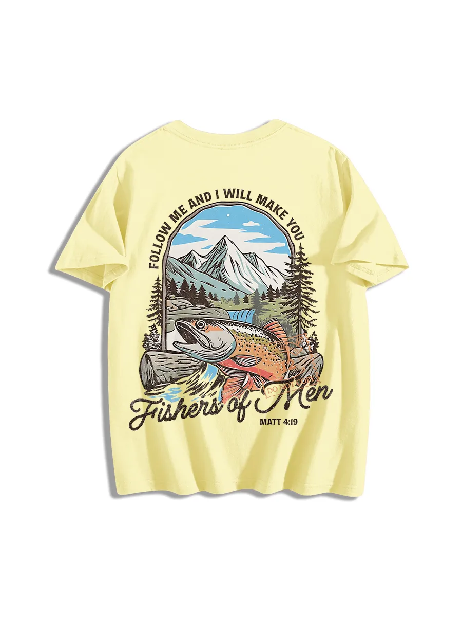 Scenic Fishing Themed Back Print T-Shirt