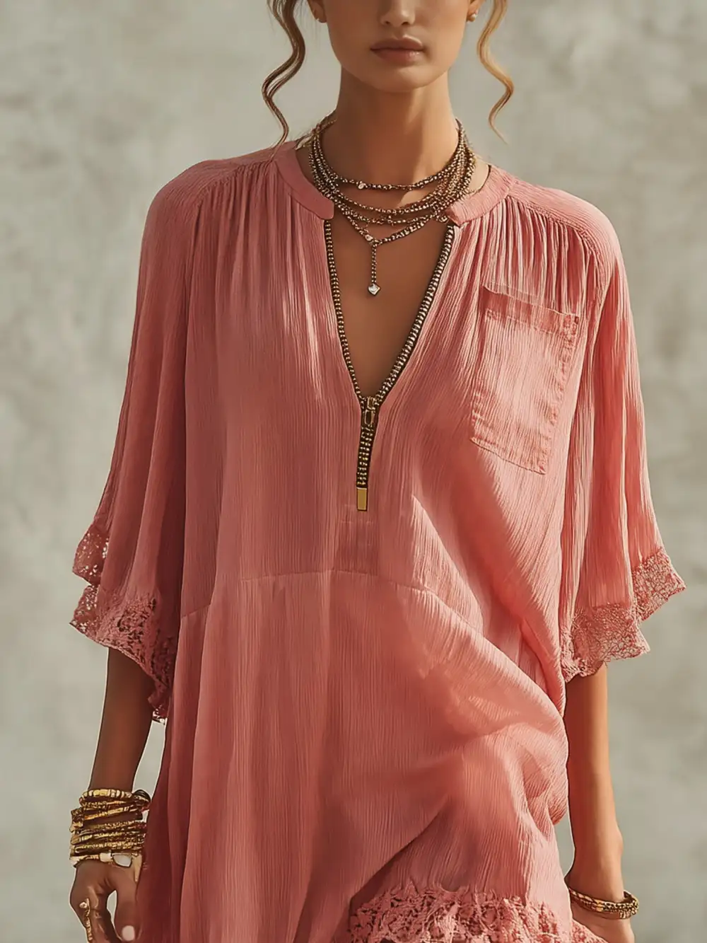 Ruffled Zip Chiffon Mini Dress