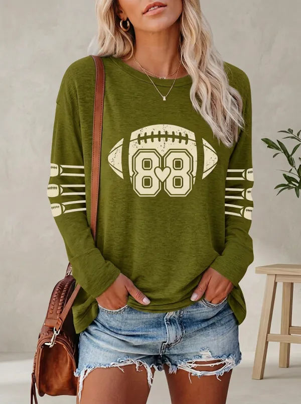 Women's Classic Gridiron Heart Ball Crewneck Long Sleeve T-Shirt