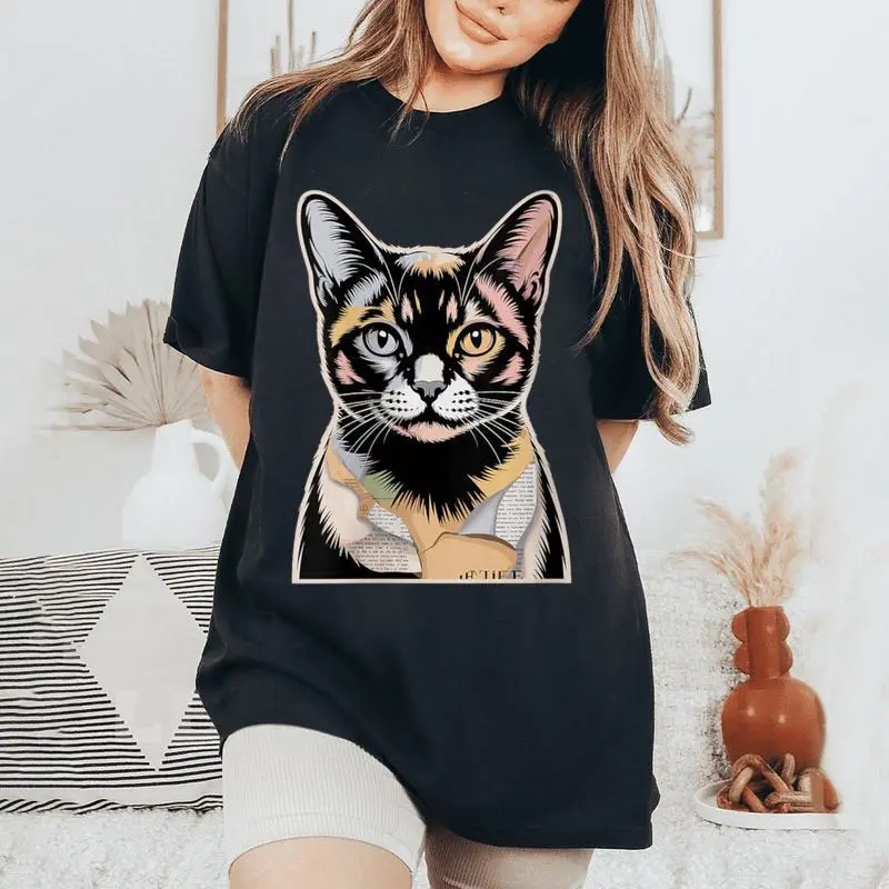 Newspaper Art European Burmese Cat Women's Oversized Comfort Colors T-Shirt