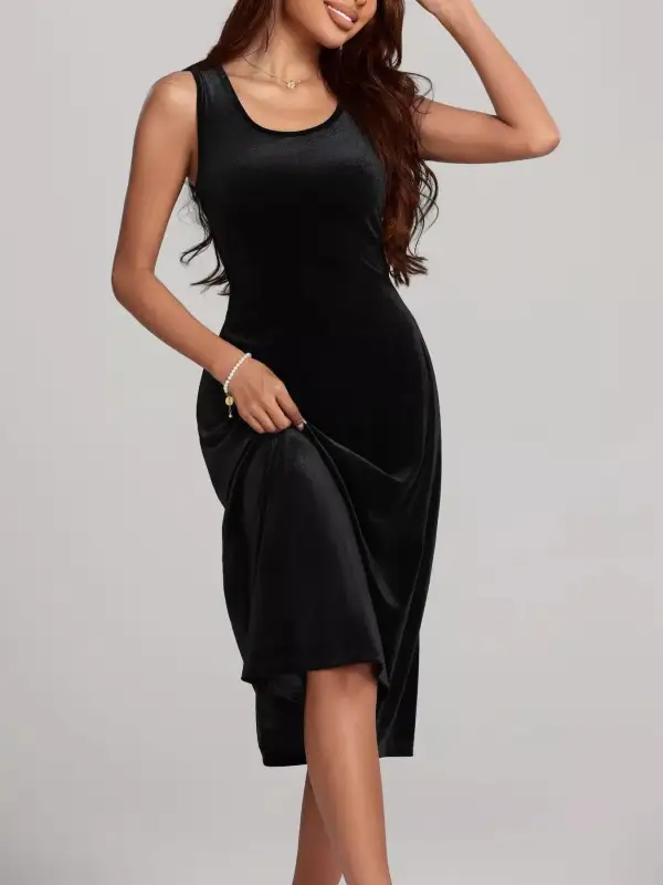 A Line Sleeveless Midi Dress