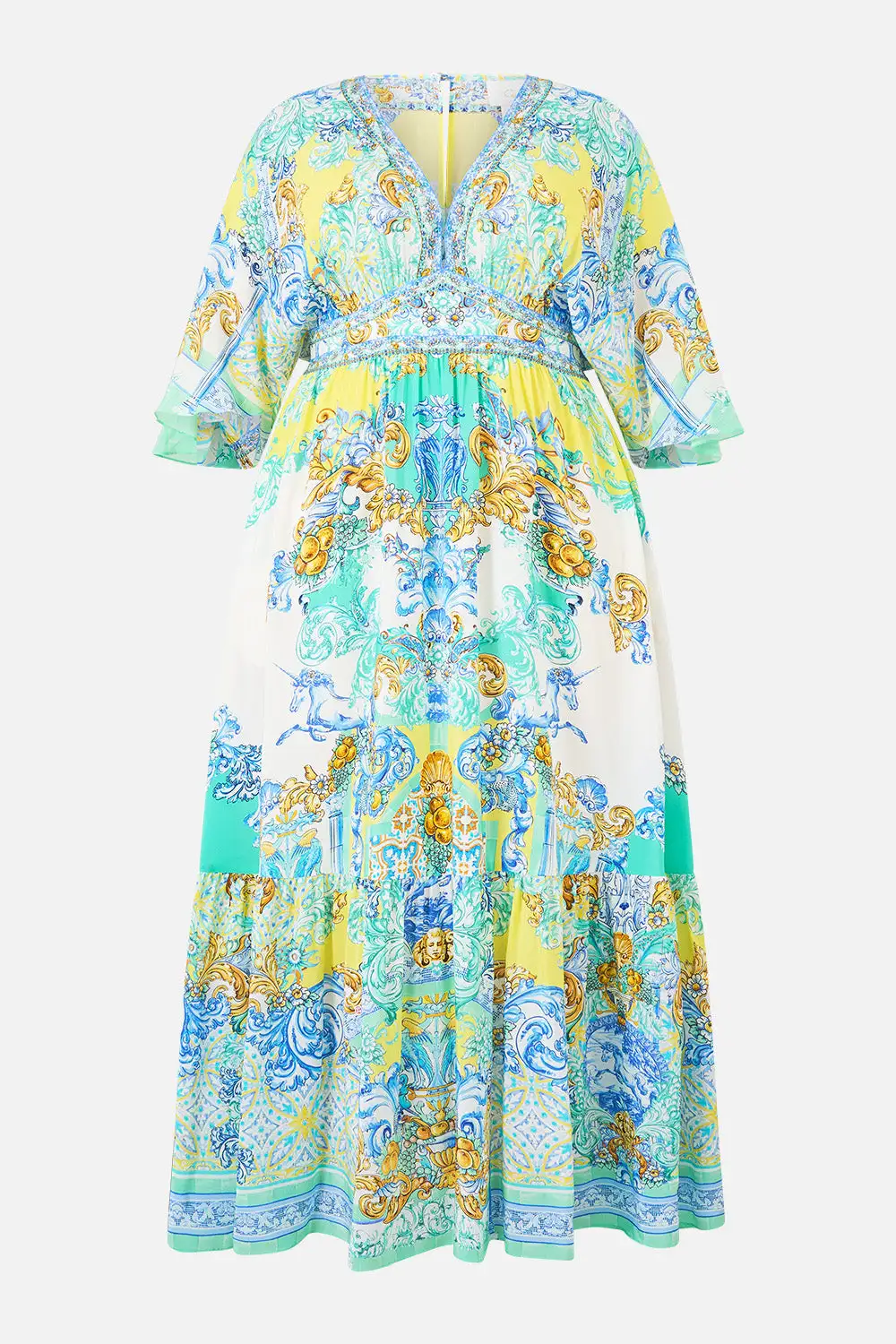 Waisted Dress with Hem Ruffle