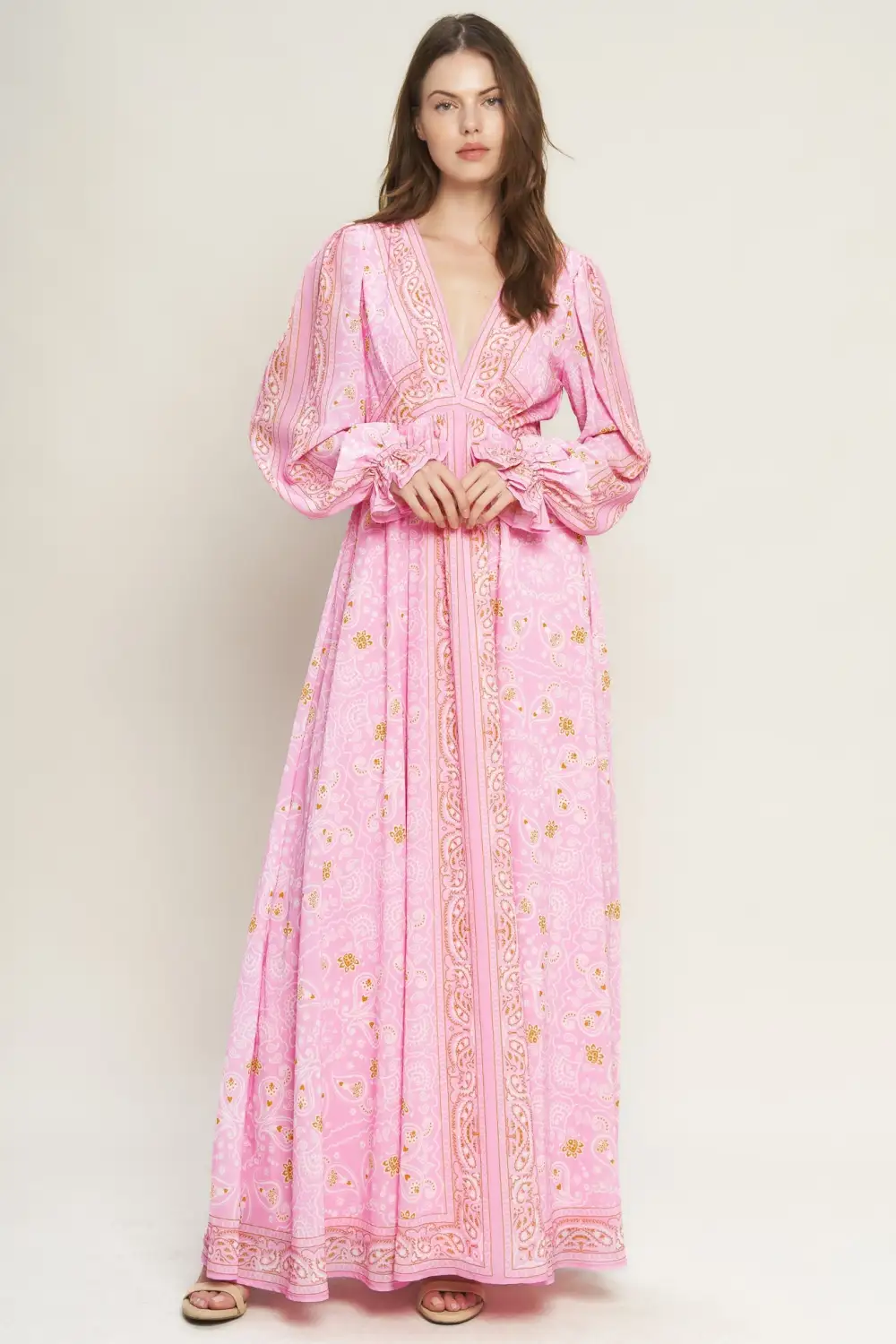 Long-Sleeve Printed Maxi Dress