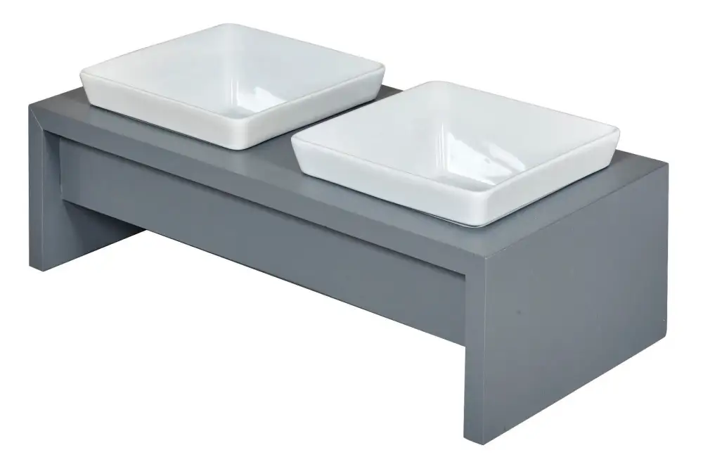 Modern Wooden Double Pet Feeder