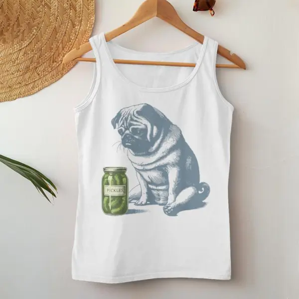 Vintage Sad Pug With Pickles Women Tank Top