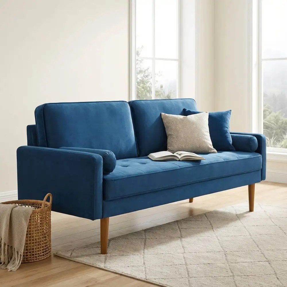 Contemporary Velvet Wooden Leg Sofa