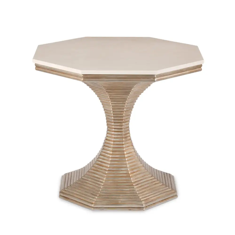 Distinctive Octagonal Reeded Marble Bedside Round Side Table