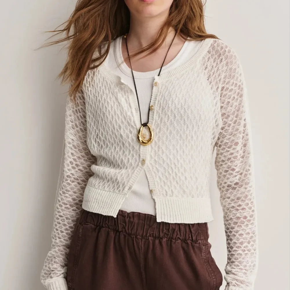 V Neck Linen Fine Knit Cardigan
