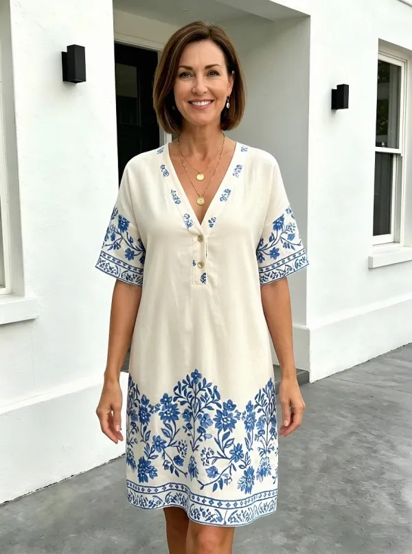 Women's Summer Vacation Blue Floral Pattern Printed Dress