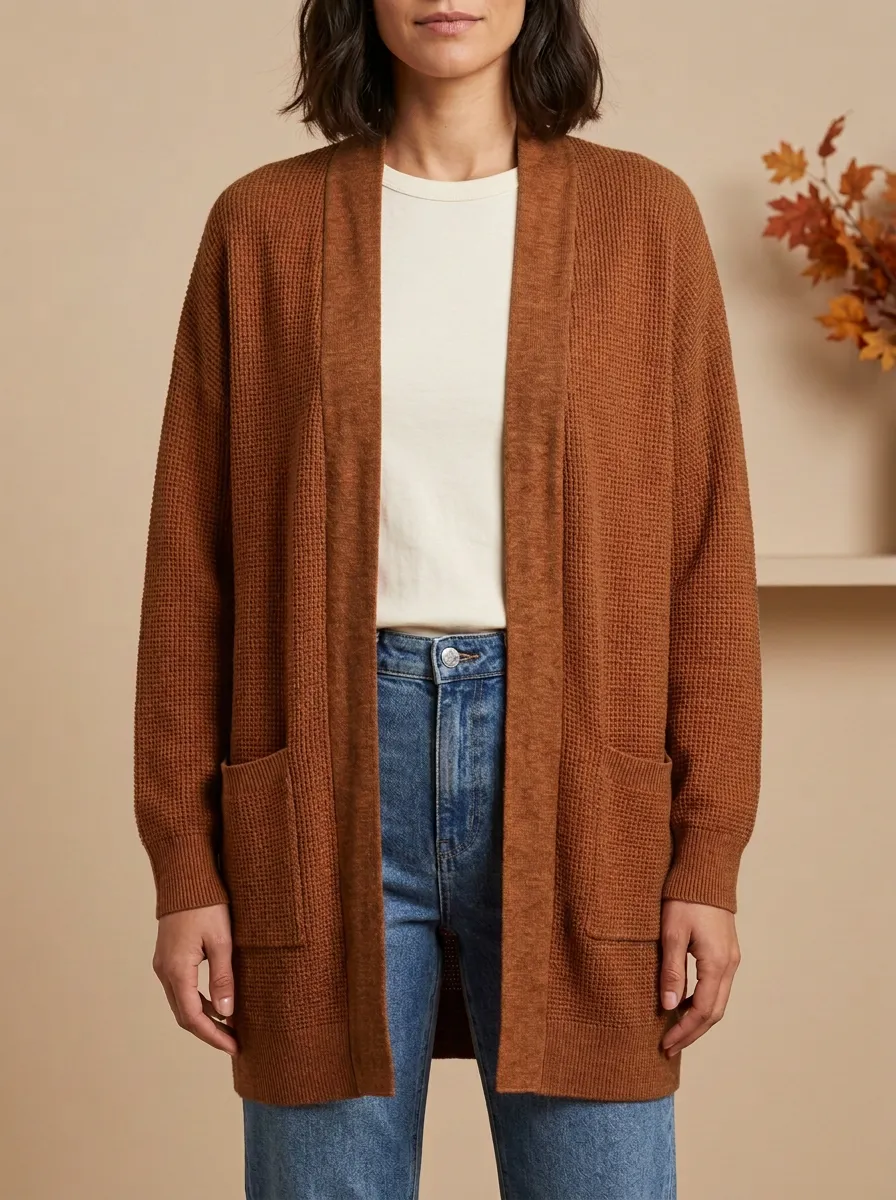 Tailored Waffle-Knit Knit Cardigan