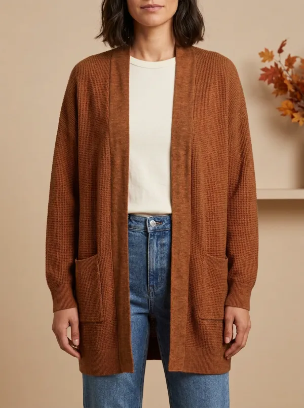 Tailored Waffle-Knit Knit Cardigan