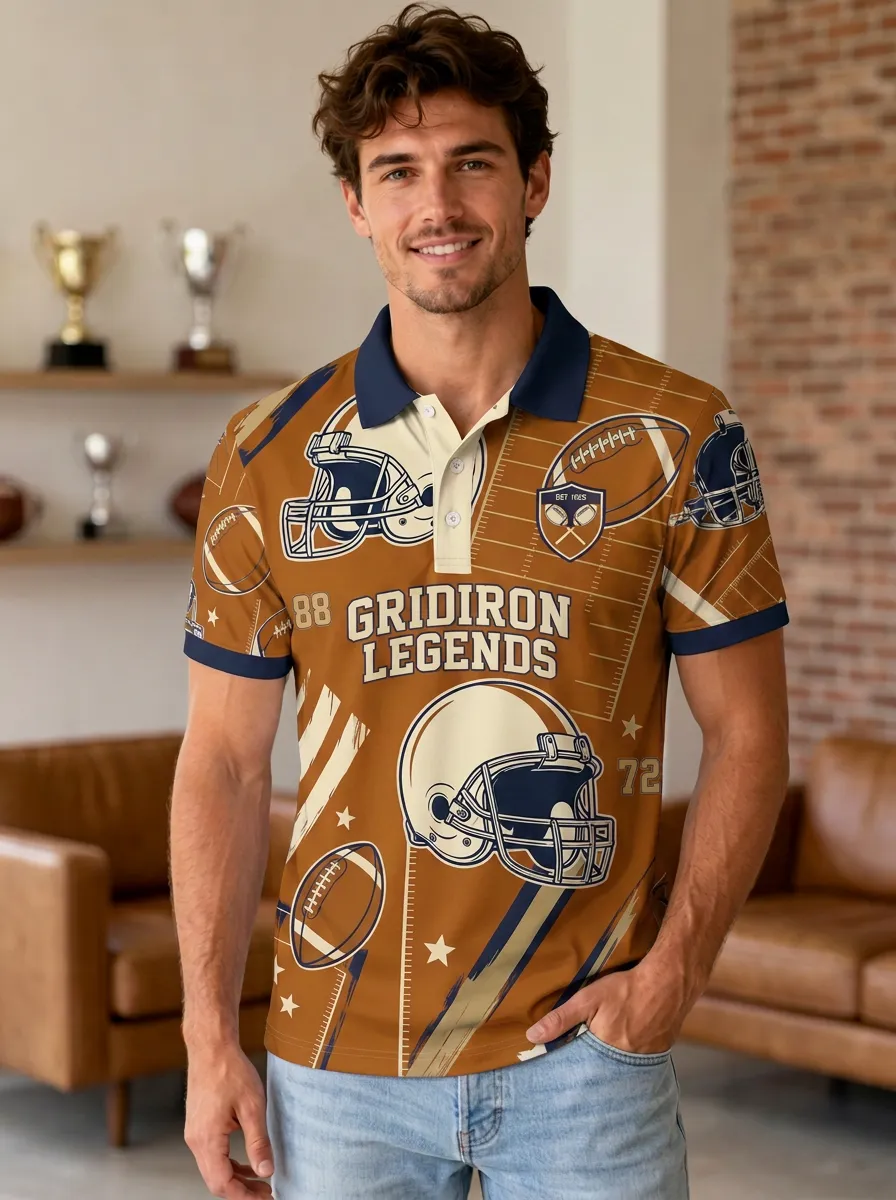 Men's Gridiron Legends Football Helmet Polo Shirt