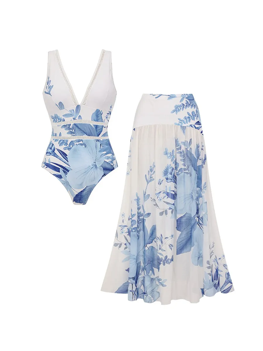 Natalya V Neck Blossom Print Swimsuit Set
