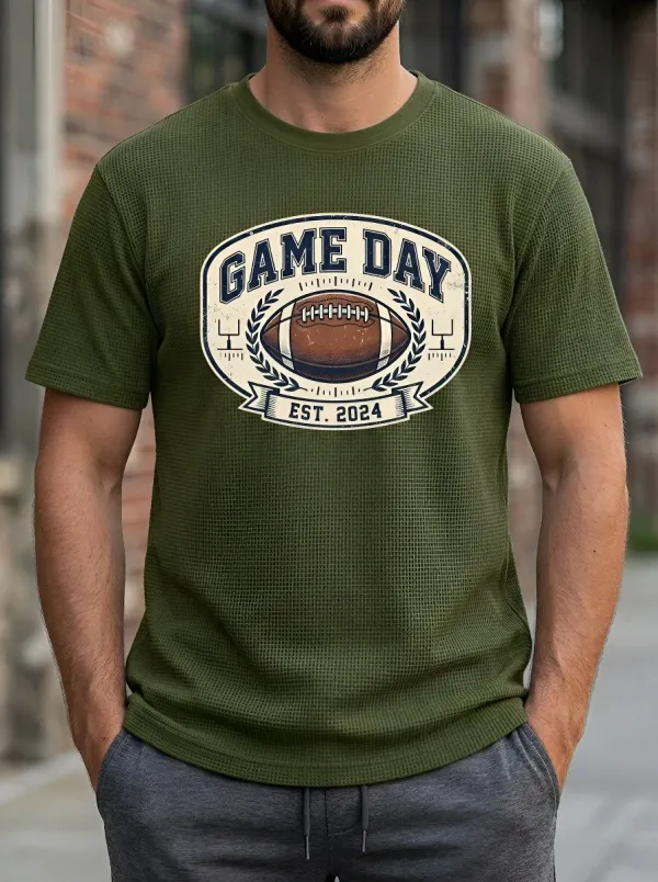 Men's American Football Game Day Printed Waffle T-Shirt