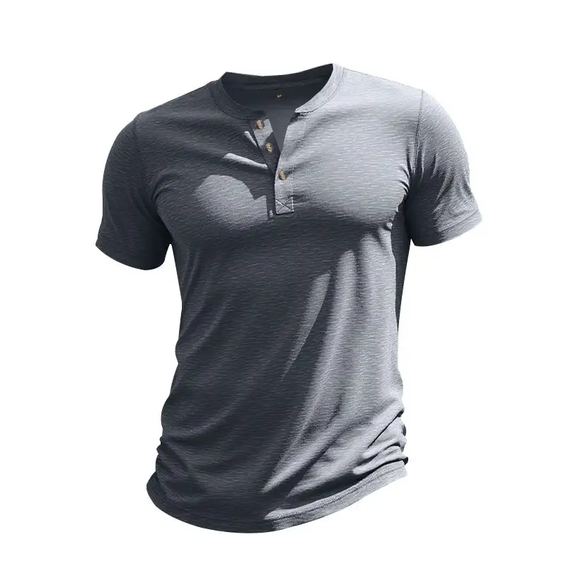 Men's Short-Sleeve Henley T-Shirt Soft Cotton With Decorative Button Placket