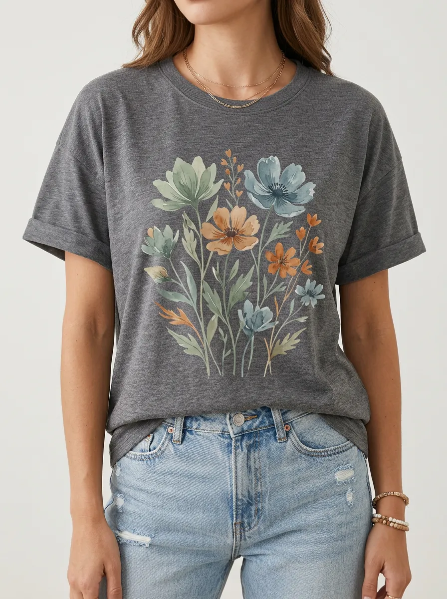 Women's Soft Watercolor Wildflower Graphic T-Shirt