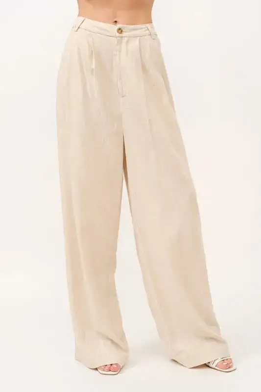 And The Why High Rise Wide Leg Linen Blended Pants