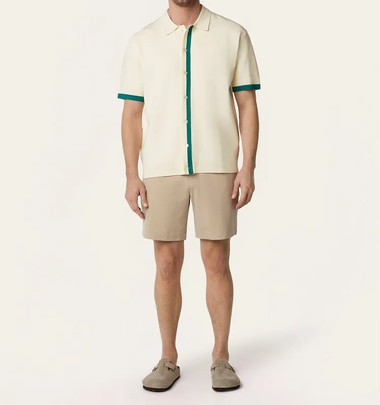 Jacquard Short Sleeve Shirt Off White / Dark Green