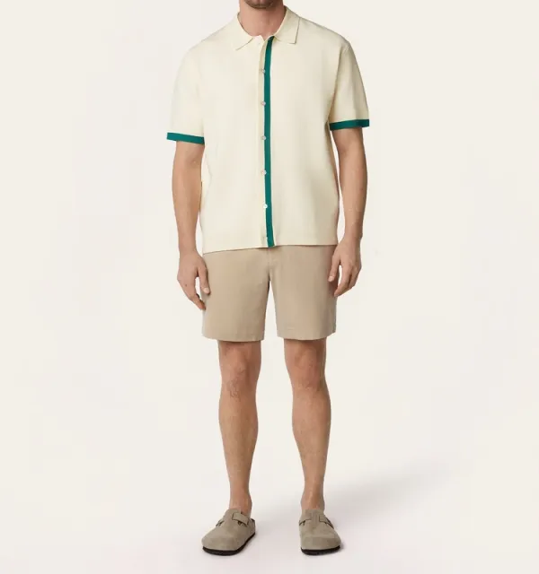 Jacquard Short Sleeve Shirt Off White / Dark Green