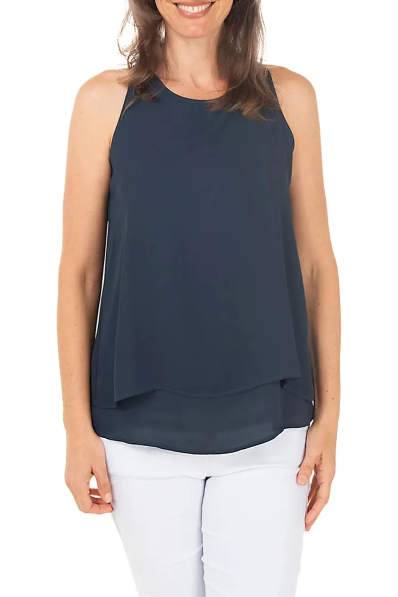 Petite Draped Overlay Sleeveless Blouse