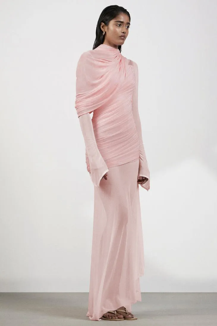 Gathering Asymmetrical Long Sleeve Maxi Dress