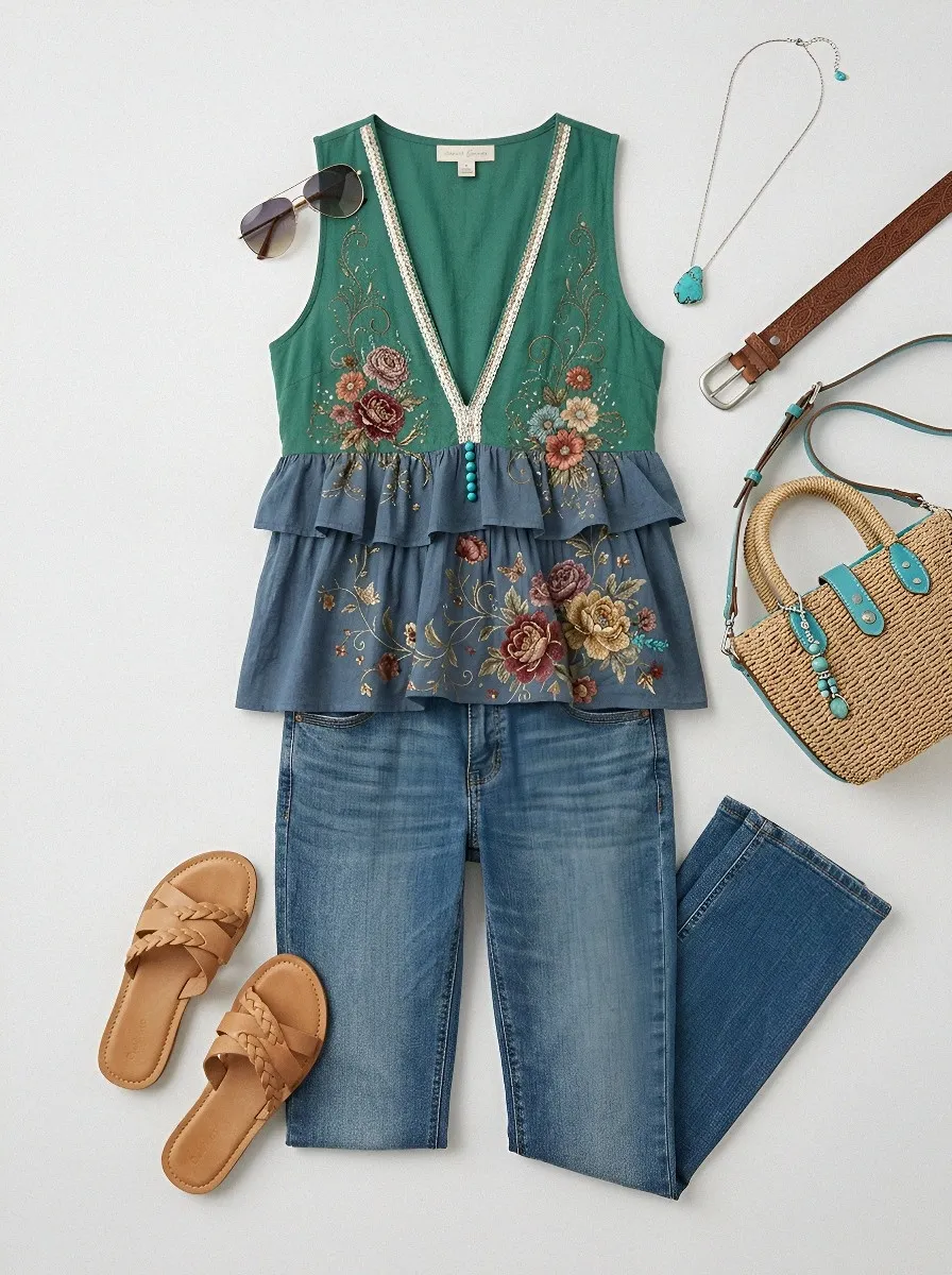 Women's Boho Floral Vintage Peony Printed Short Sleeve T-Shirt