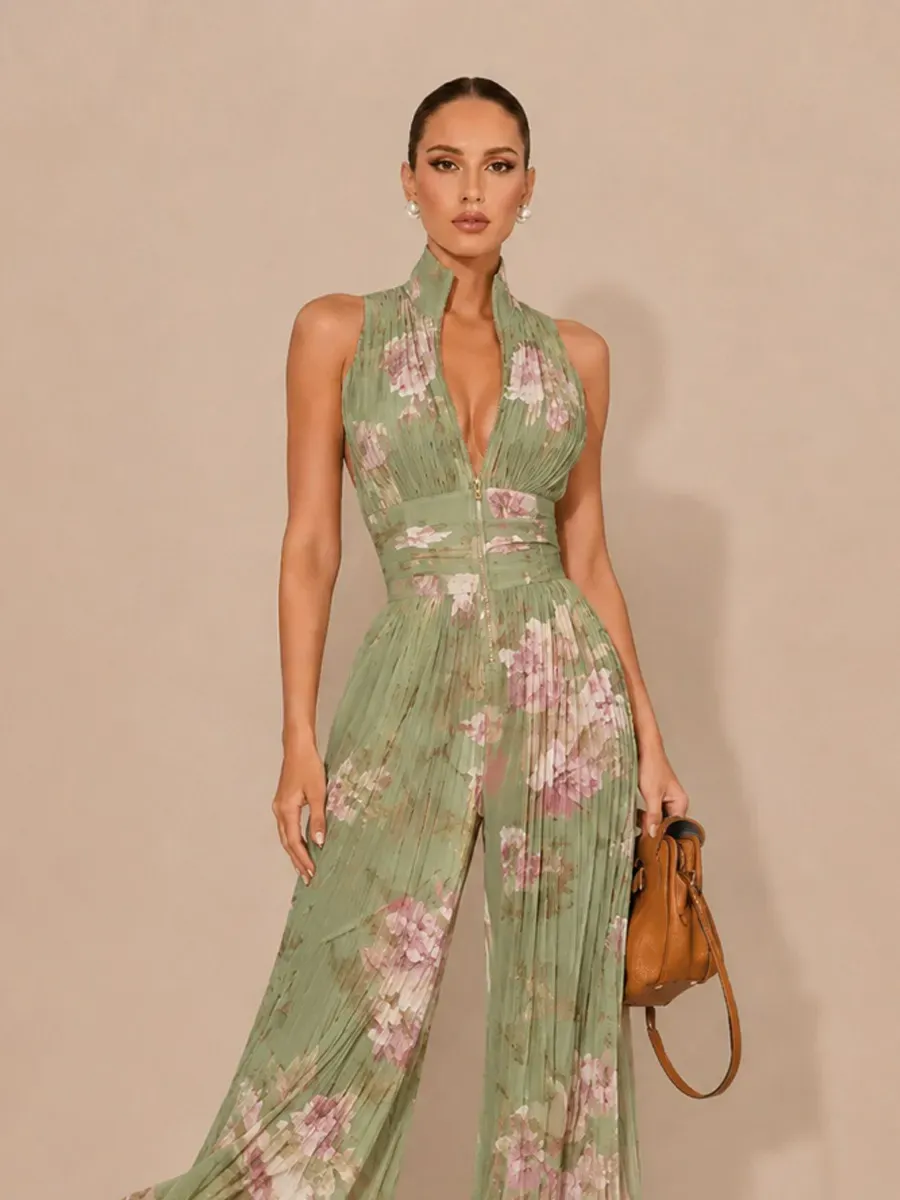 Ophelia Sleeveless Pleated Zip-Front Jumpsuit