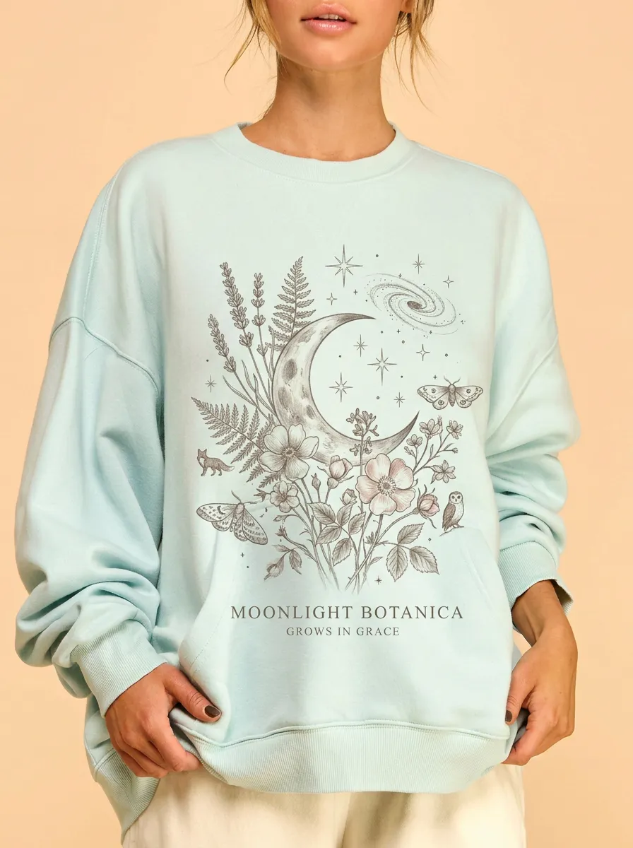 Women's Celestial Botanical Moon Moth Printed Sweatshirt