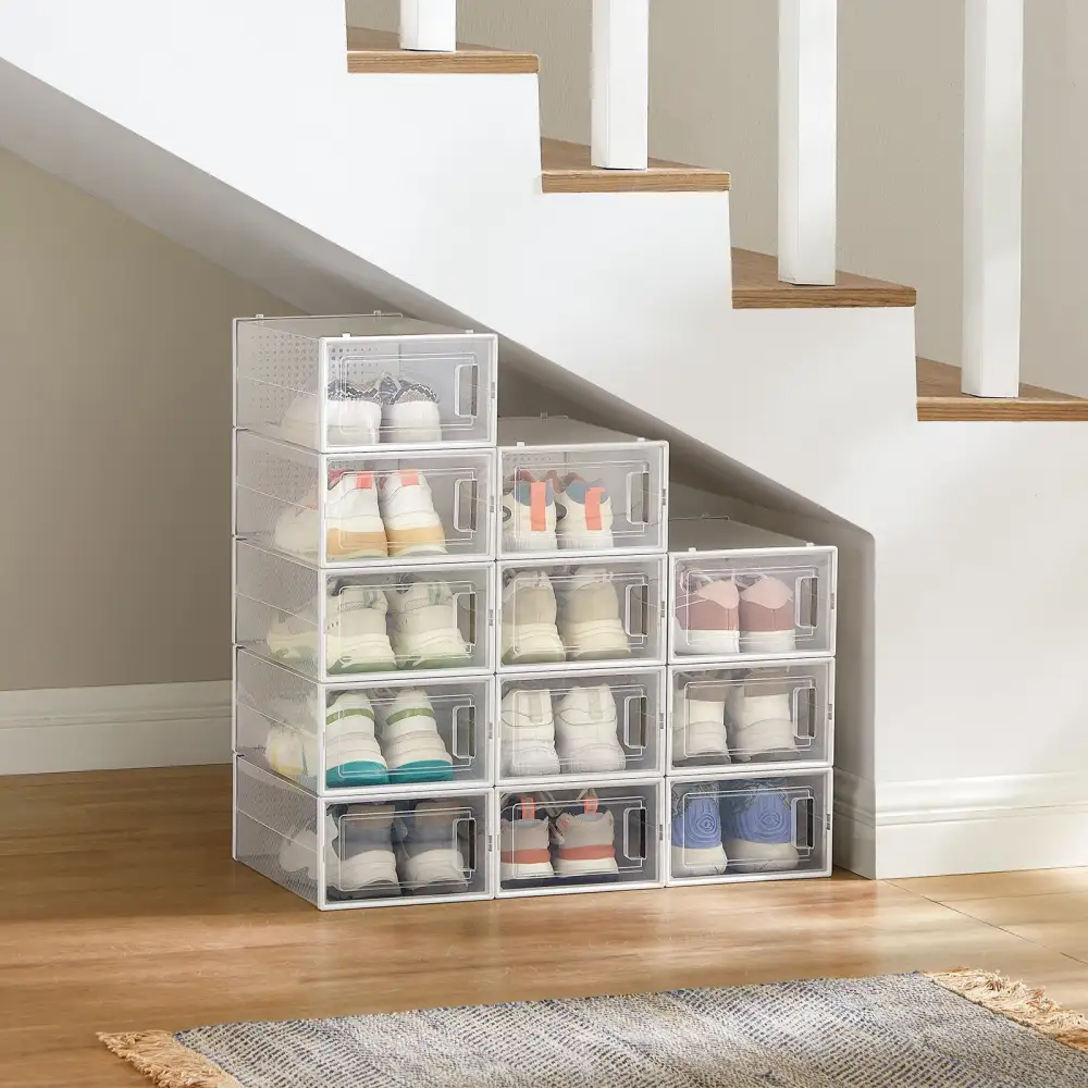 Versatile Stackable Front Opening Space Saving Shoe Storage Box