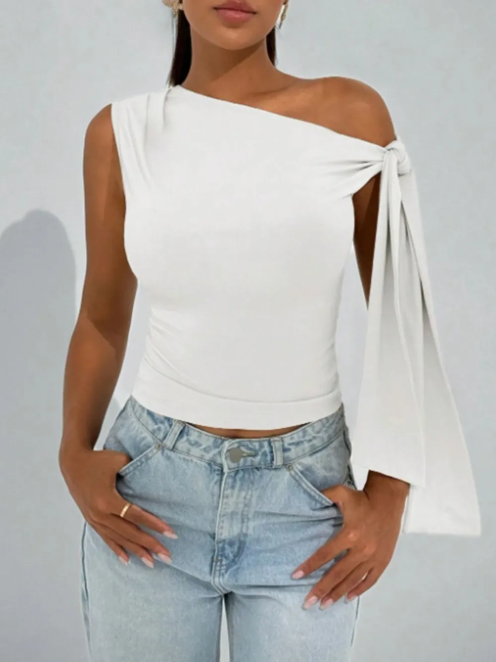 One Shoulder Tie Detail Cami Top