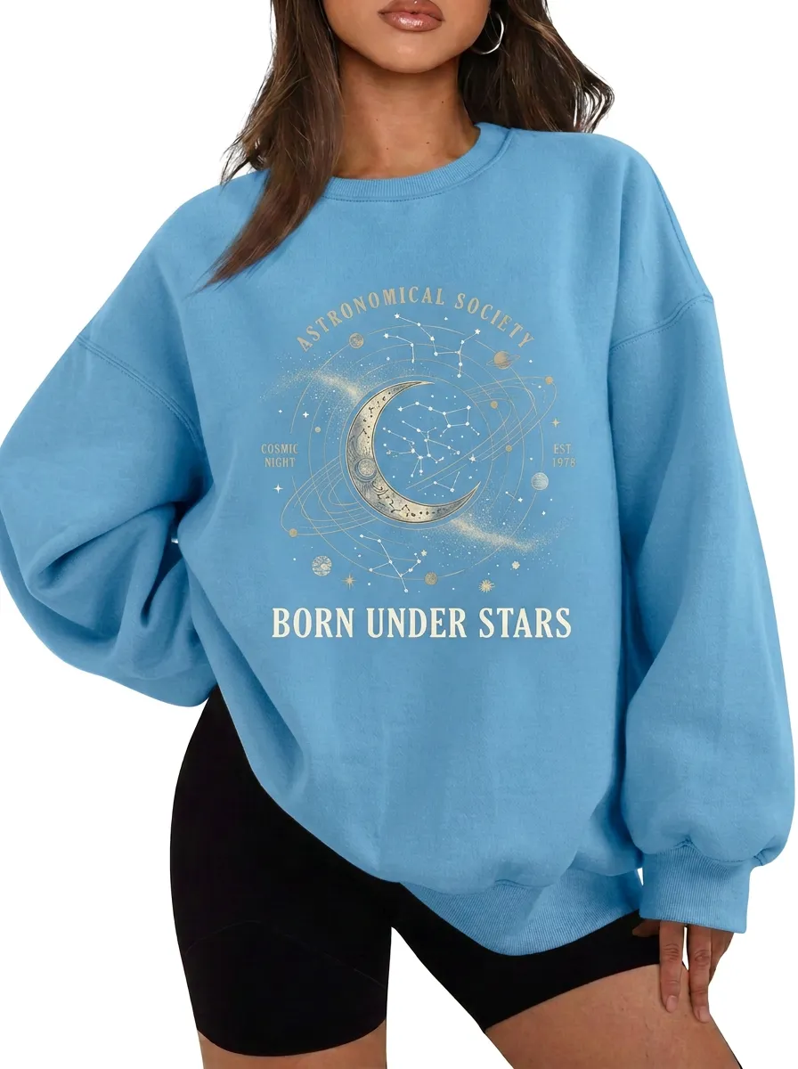 Women's Astronomy Lover Moon Constellation Printed T-shirt