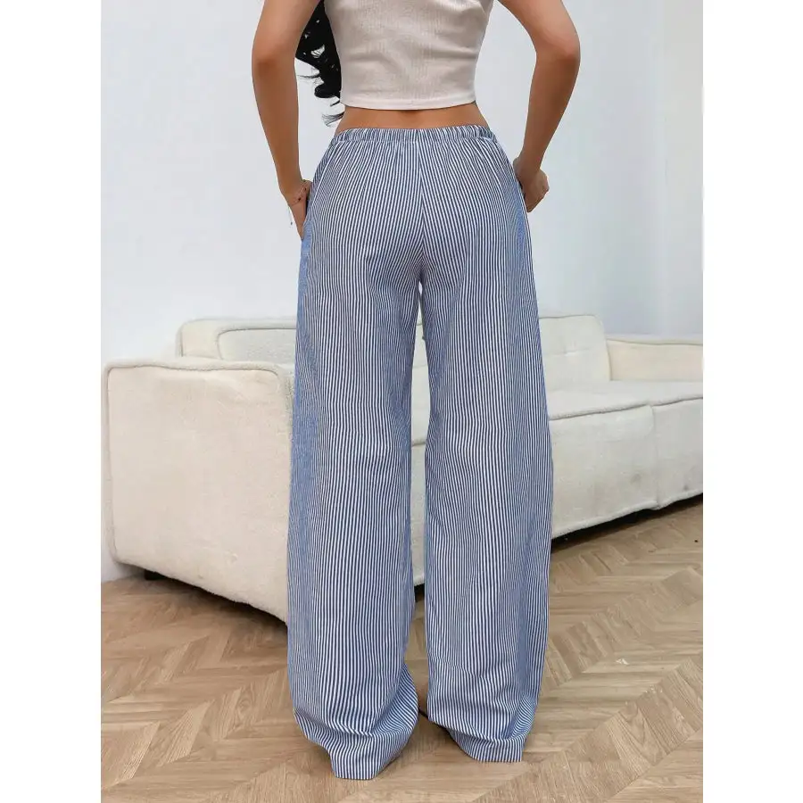 Drawstring Striped Wide Leg Pants