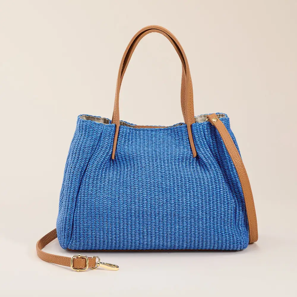 Leather Straw Tote Bag
