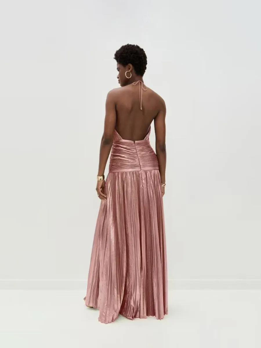 Noelia Metallic Slit Maxi Dress