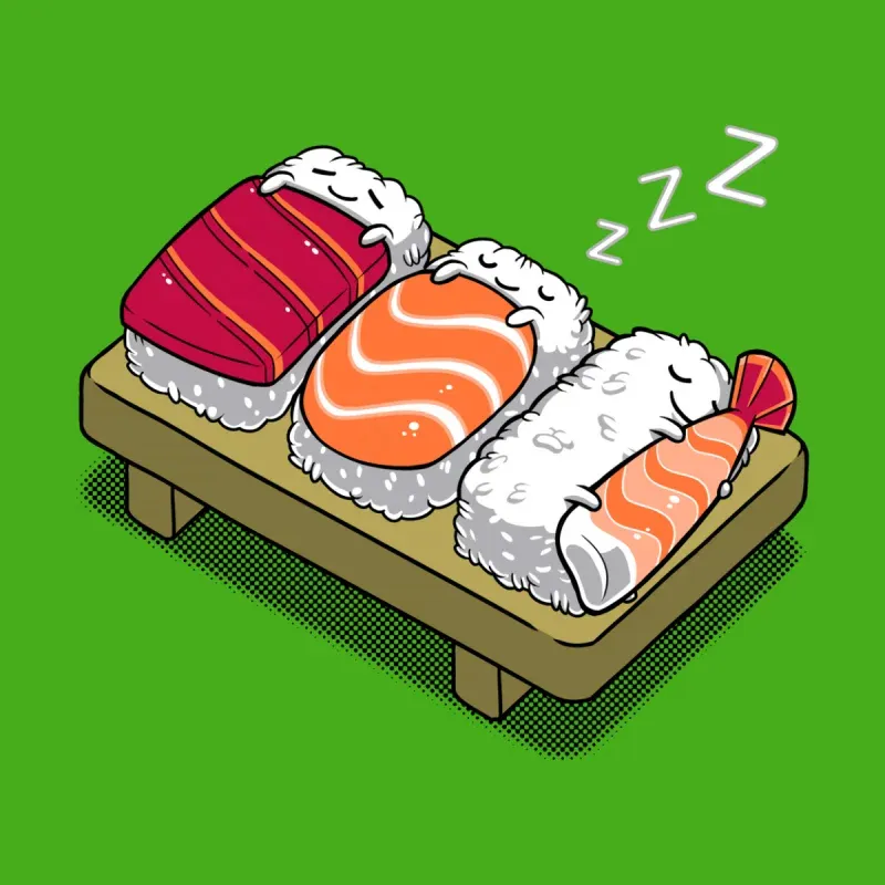 Men's Cartoon Fun Sushi Print Round Neck Long-Sleeved T-Shirt