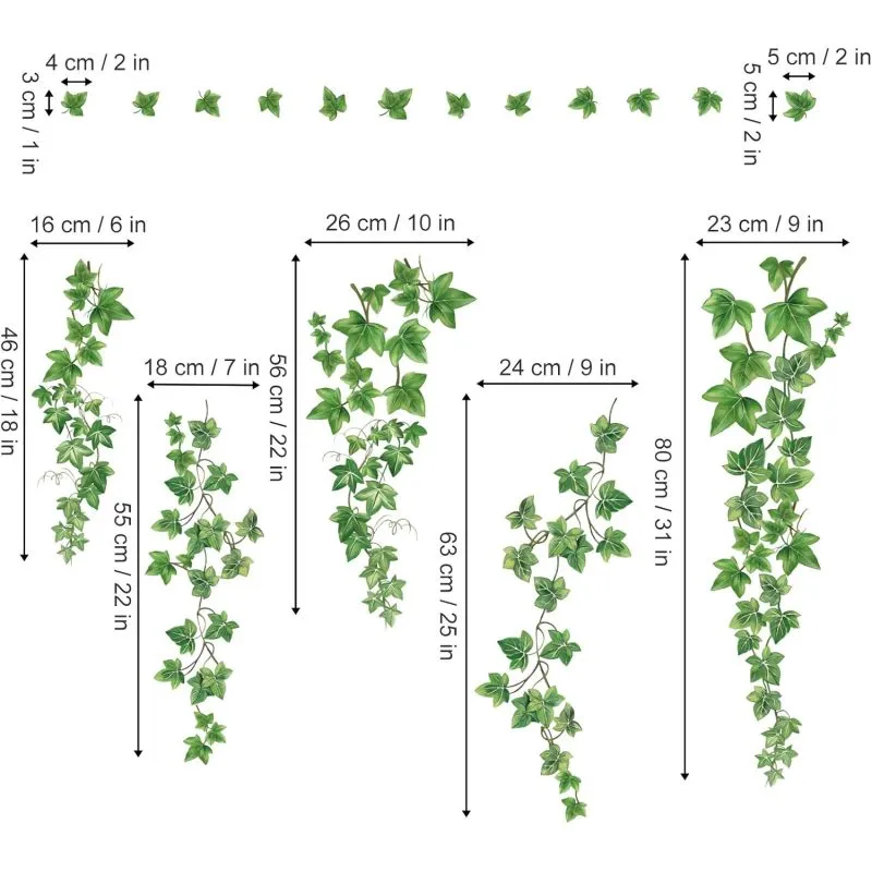 Green Plant Leaves Wall Stickers