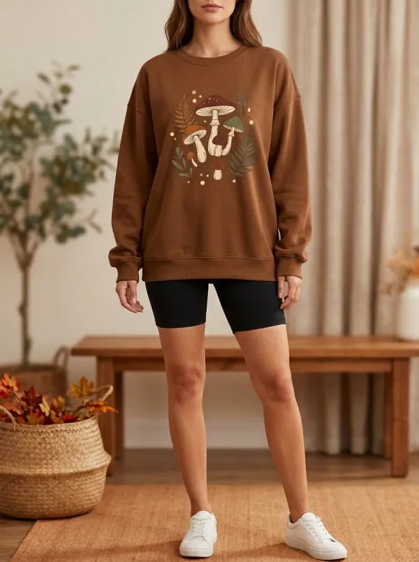 Classic Printed Mushroom Cottagecore Graphic Sweatshirt