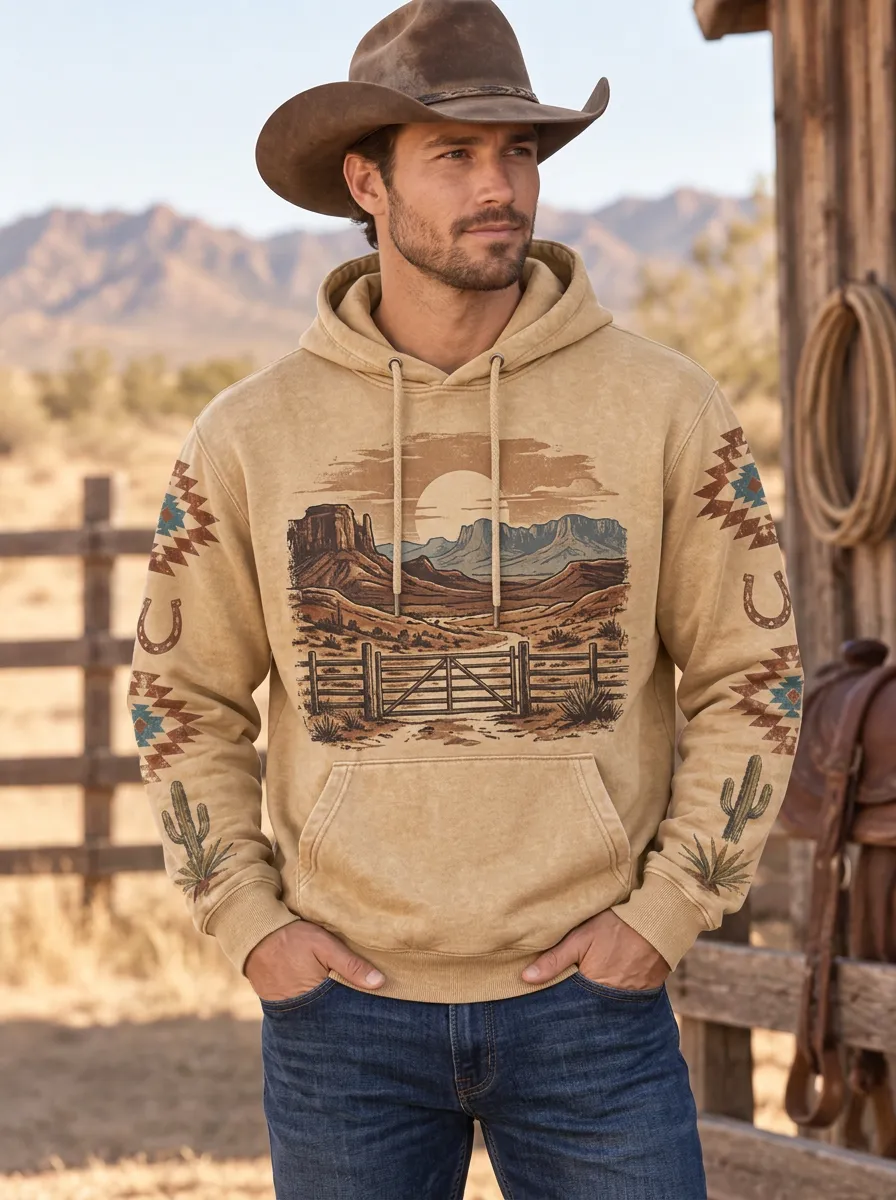 Men's Western Cowboy Desert Graphic Hoodie
