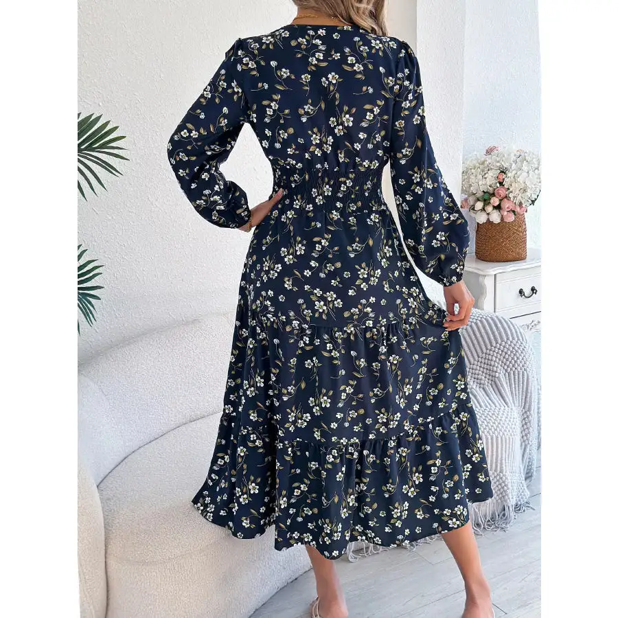 Long Sleeve V-Neck Midi Dress