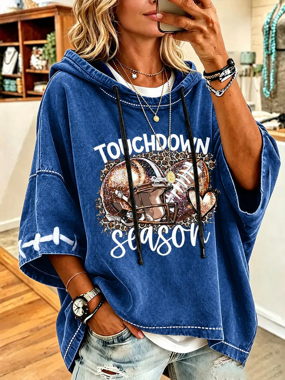 Women'S Football  Enthusiasts Print Casual Hoodie